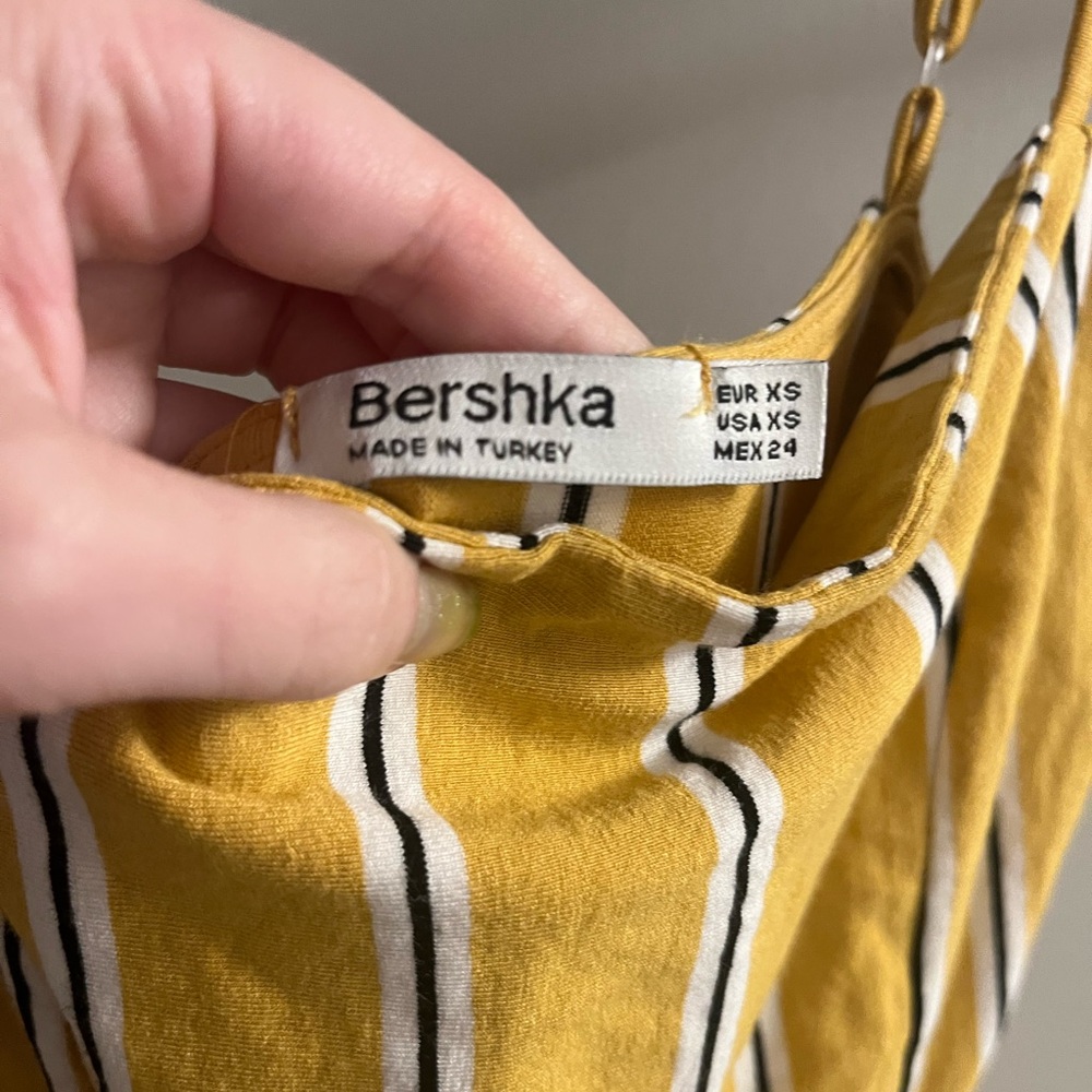 Bershka Yellow White Black Striped Jumpsuit - Picture 2 of 3